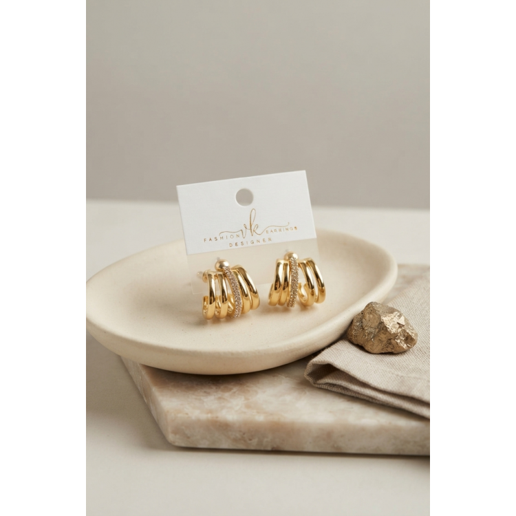 Gold Renk Pirinç Kafes Model Halka Küpe 5886