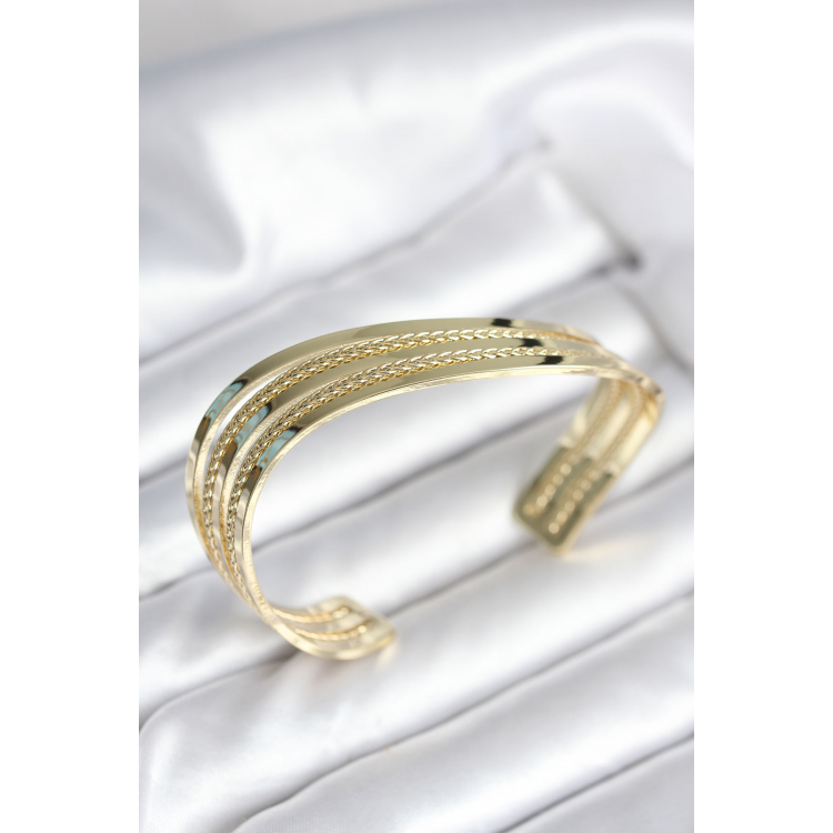 Eğik Şerit Model Gold Renk Pirinç Kadın Bileklik 5886