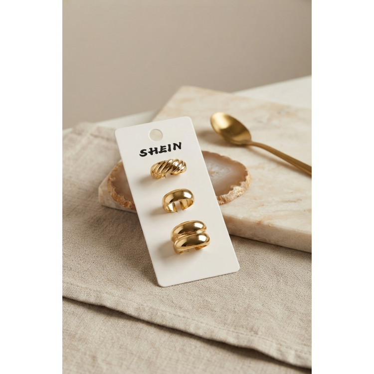Gold Renk Pirinç 3'lü Vintage Kadın Yüzük Kombini BYK4296 5886