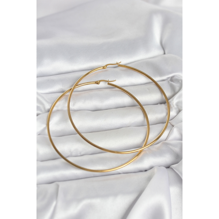 316L Çelik Gold Renk 80 mm Kadın Halka Küpe 5886
