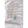 316L Çelik Gold Renk Mavi Mineli Tarot Kolye 5886