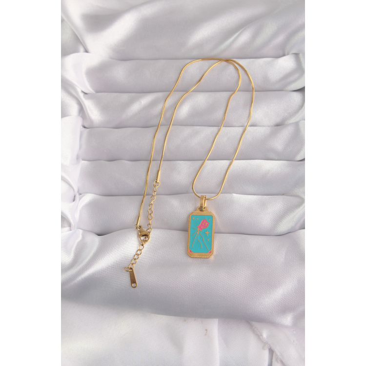316L Çelik Gold Renk Mavi Mineli Tarot Kolye 5886