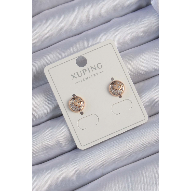 Xuping Rose Renk Zirkon Taşlı Yansımalı Oval Küpe 5886