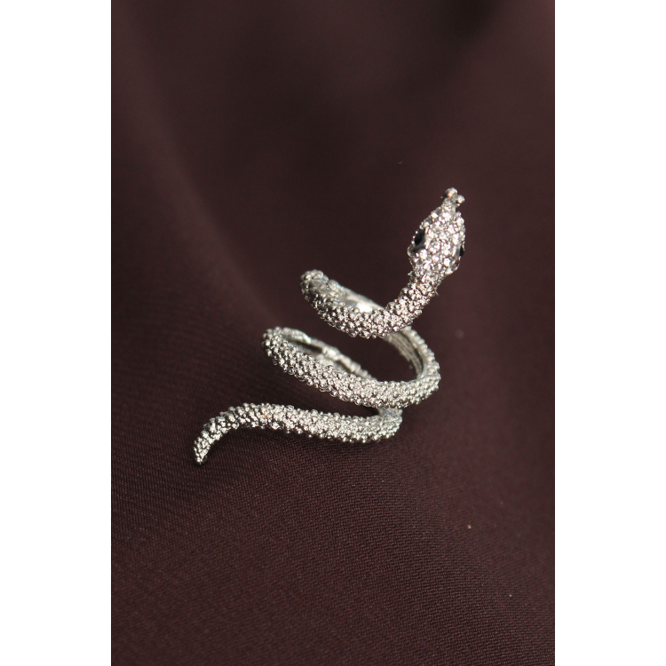 Ayarlanabilir Silver Renk Zirkon Taşlı Yılan Yüzük 5886