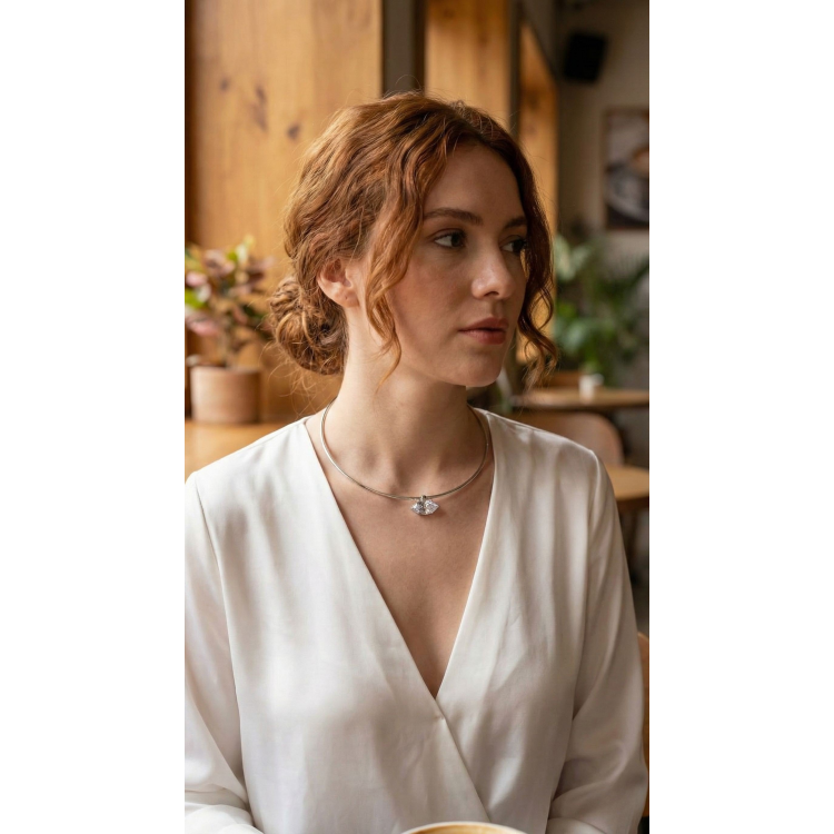 Pirinç Gümüş Renk Choker Model Zirkon Taşlı Kadın Kolye 5886
