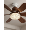 Crystal Aura 52 cm Ultra Sessiz Ahşap Renk LED Tavan Vantilatörü | 3 Kademeli Bakır Motor | Kumandalı Kristal Avize Vantilatör