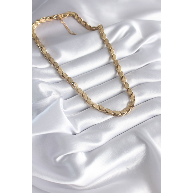 316L Çelik Gold Renk Lazer Kesim Arpa Zincir Model Kadın Kolye 5886