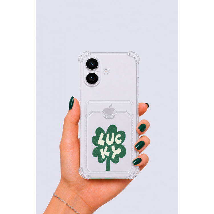 iPhone 17 Kartlıklı Lucky Yonca Desenli Kılıf