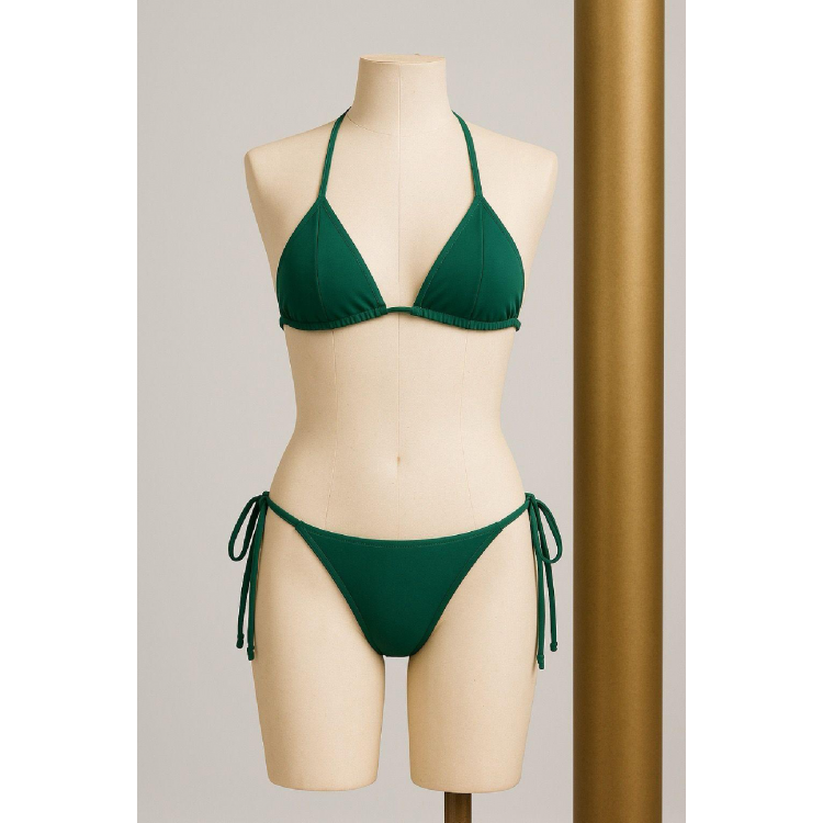Kadın Yeşil Yandan ve Boyundan Bağlamalı Bikini Mayo Takımı