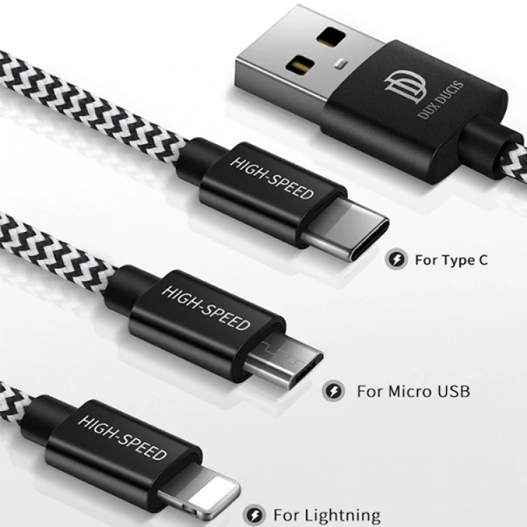 DUX DUCIS 3in1 Usb Type C-İPhone Ve Mikro Kopmaz Usb kablo Hızlı Şarj-(5775)