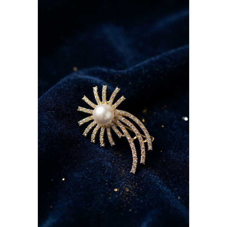 Gold Renk Zirkon Taşlı Halley Model Broş 5886