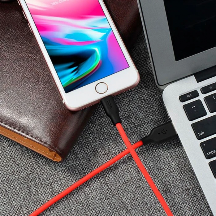 HOCO X21 USB to iPhone Lightning 2A Silikon Hızlı Şarj ve Data Kablosu-(5775)