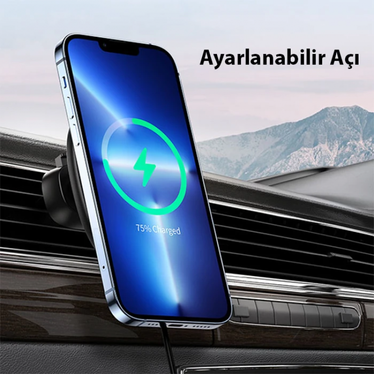 Duzzona V1 15W Manyetik Kablosuz Wireless Hızlı Şarjlı Araç İçi Telefon Tutucu-(5775)