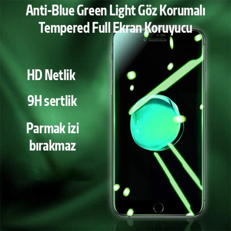 ALLY İPhone 8 Plus 7 Plus Anti -Blue Green Light Göz Korumalı Tempered Full Ekran Koruyucu-(5775)
