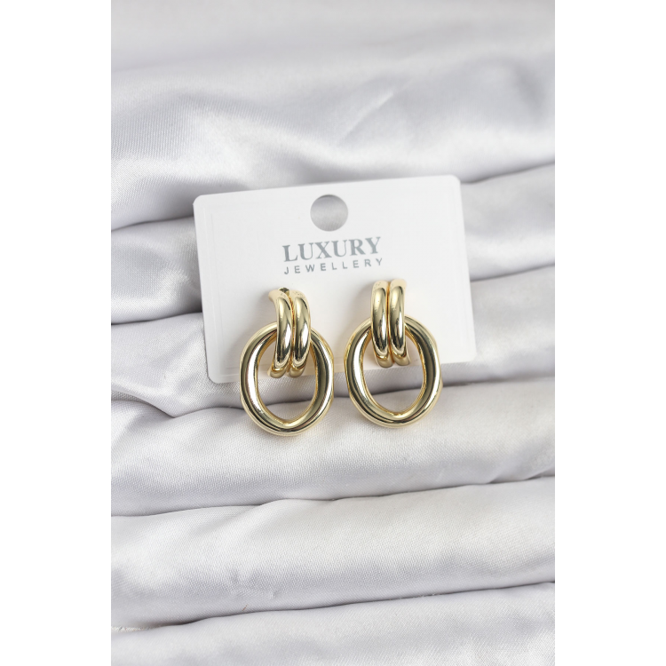 Gold Renk Pirinç Vintage Kadın Küpe 5886