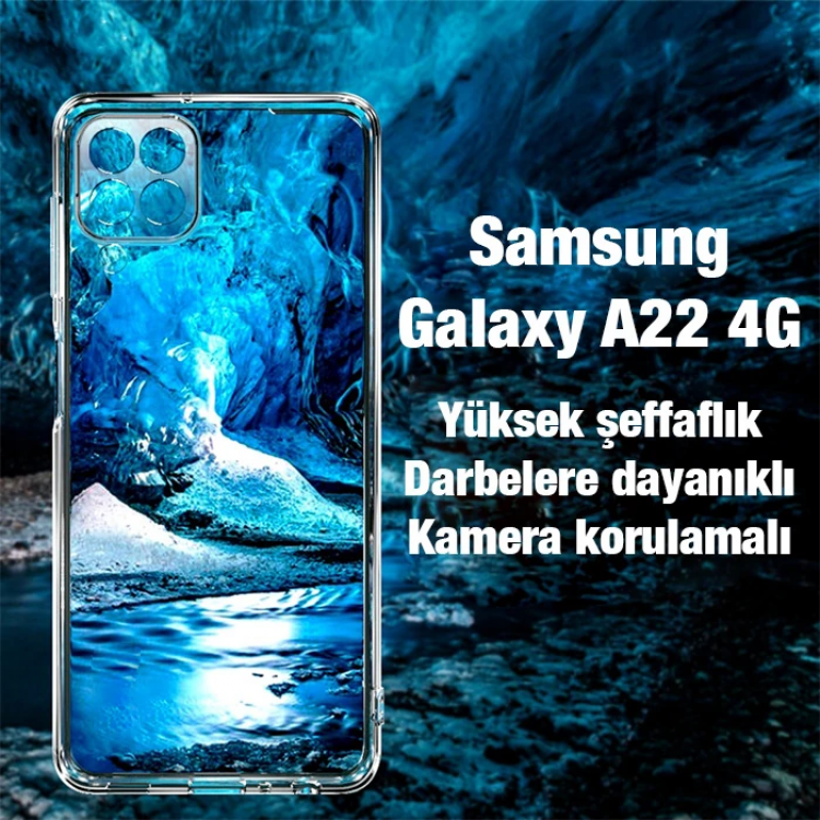 ALLY SM Galaxy A22 4G Kılıf Kamera Korumalı Ultra İnce Şeffaf Silikon Kılıf-(5775)
