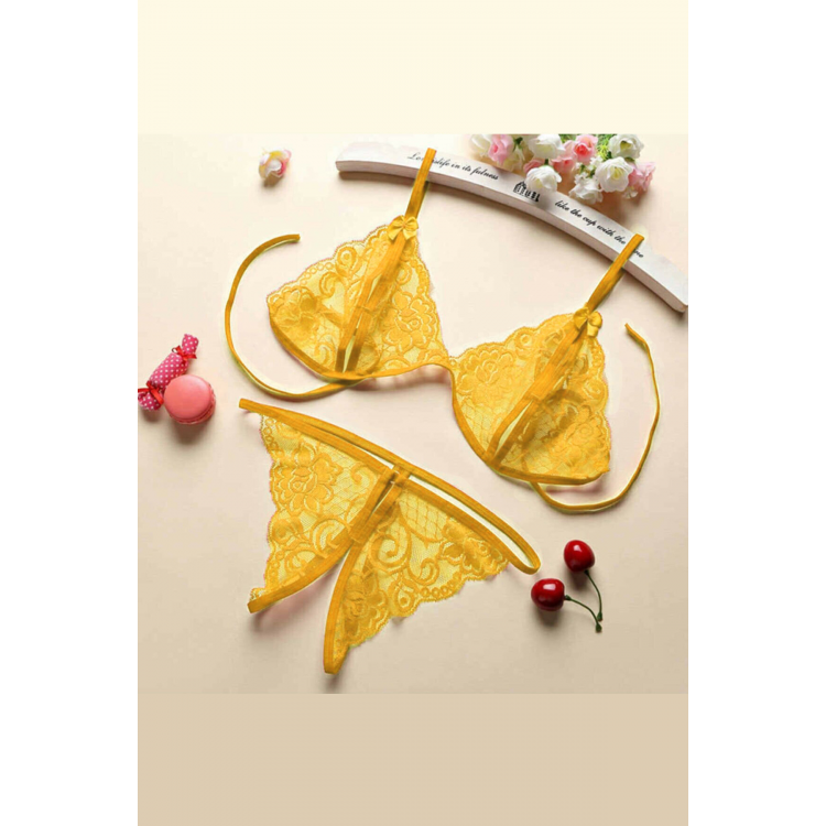 Kadın Sarı Dantelli Sütyen Külot Takımı H110399