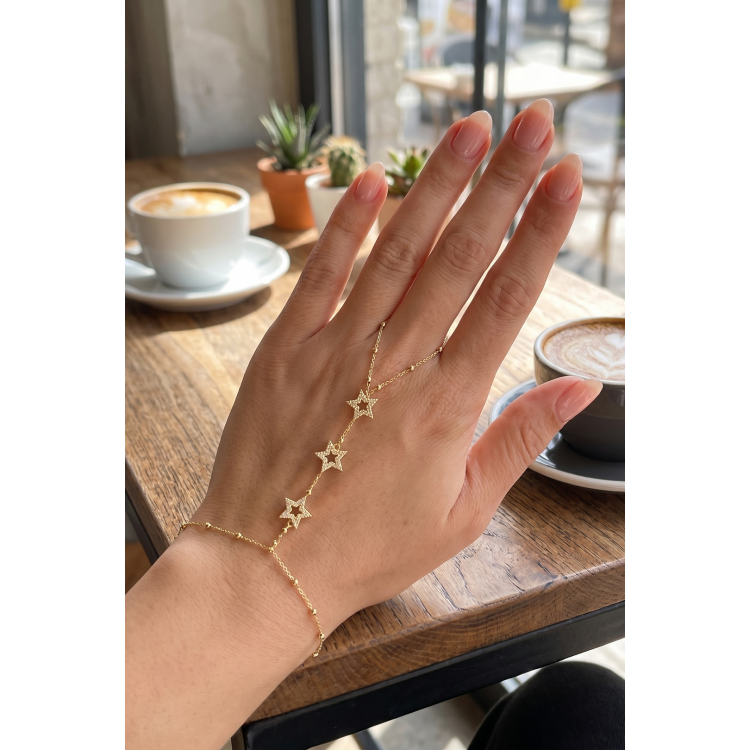 Gold Renk Pirinç Zirkon Taşlı Yıldız Model Şahmeran 5886