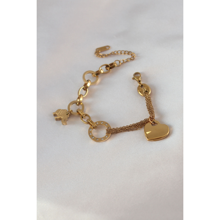 316L Çelik Gold Renk 2'li Zincir Model Zirkon Taş Detay Kadın Bileklik 5886