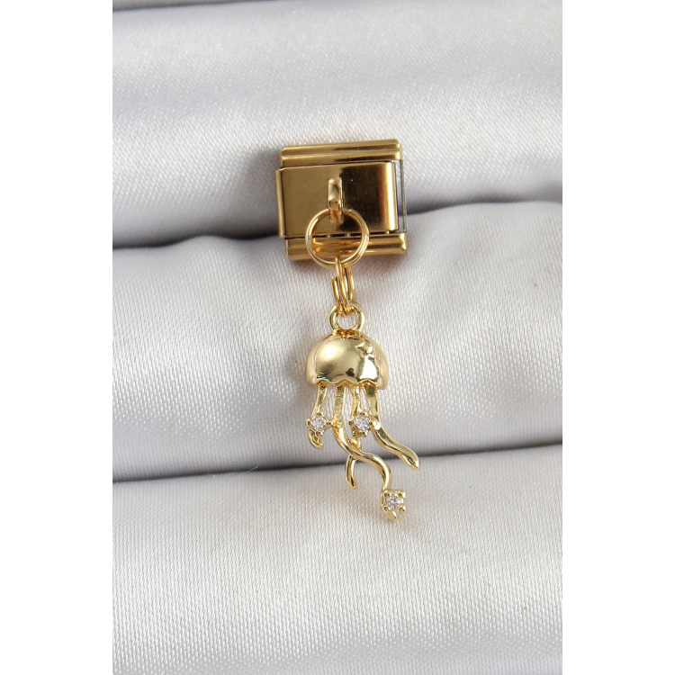 316L Çelik Sallantılı Zirkon Taşlı Deniz Anası Model Gold Renk Nomination Charm 5886
