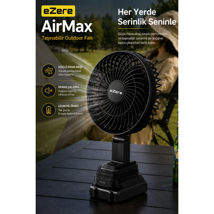 Ezere AirMax Şarjlı Taşınabilir Outdoor Fan Vantilatör ST-7997-(5775)