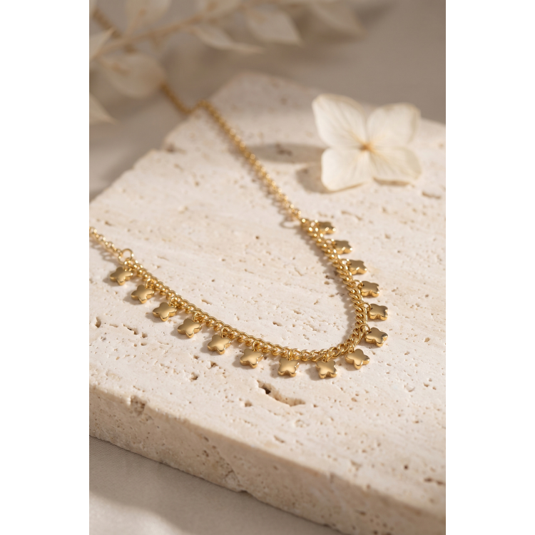 Gold Pirinç Yonca Model Kadın Kolye 5886