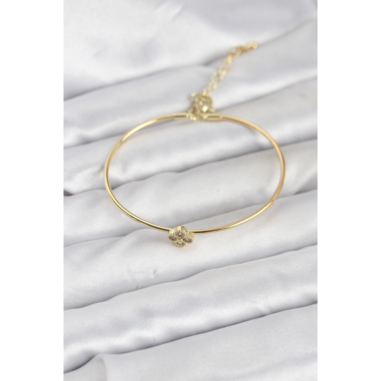 Zirkon Taşlı Yonca Model Gold Renk Kadın Bileklik 5886