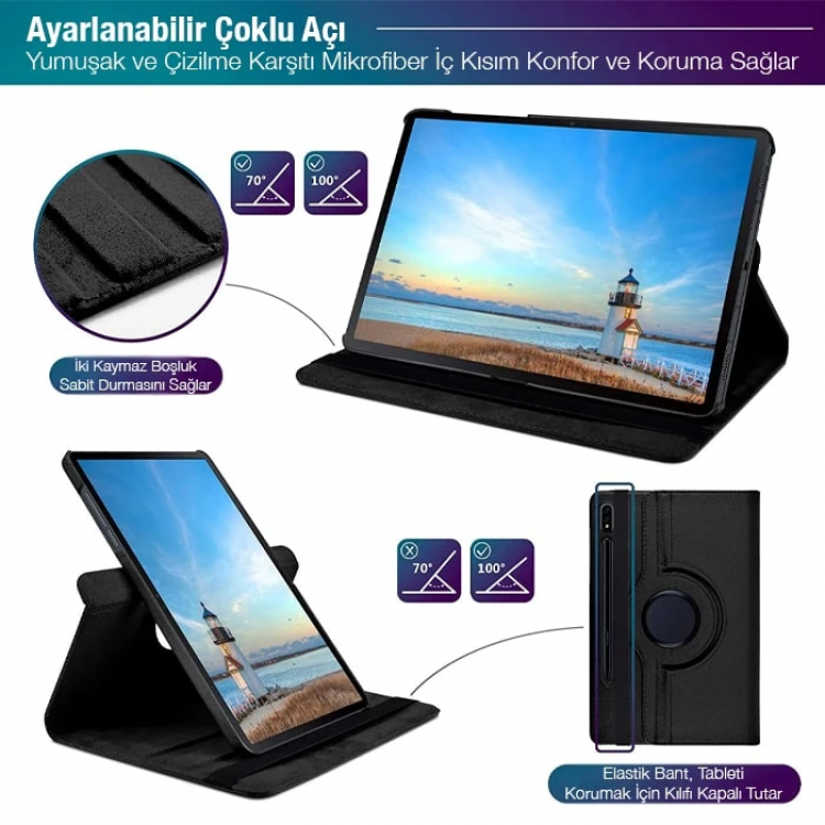 SM GalaxyTab S7 2020 12.4 (T970-T975-T976) 360 Derece Döner Standlı Kılıf-(5775)