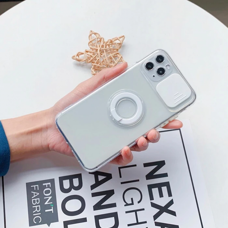 Ally iPhone 11 Pro 5.8inç Kılıf Sürgülü Kamera Lens Korumalı Yüzük Standlı Silikon Kılıf-(5775)