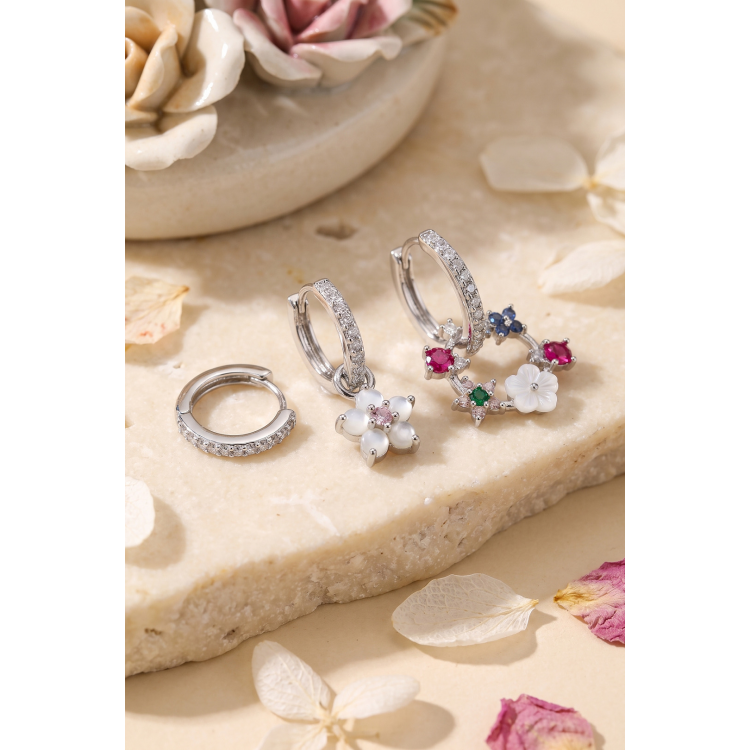 3 lü Set Gümüş Renk Çiçek Model Küpe 5886