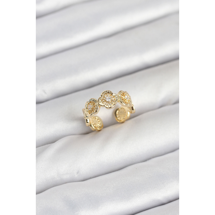Pirinç Gold Renk Yonca Model Kadın Yüzük 5886