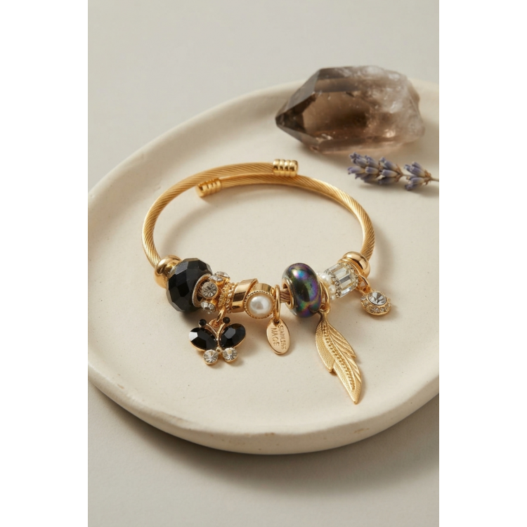 Siyah Kelebek Model Charmlı Bileklik 5886