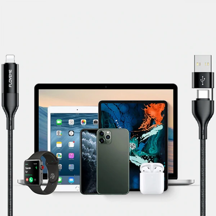 Floveme 4in1 USB To Type C -Type to Type Kablosu+iPhone Başlık USB 1M-(5775)