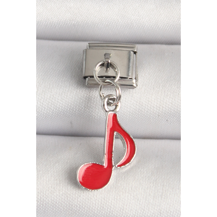316L Çelik Gümüş Renk Kırmızı Müzik Nota Model Nomination Charm 5886