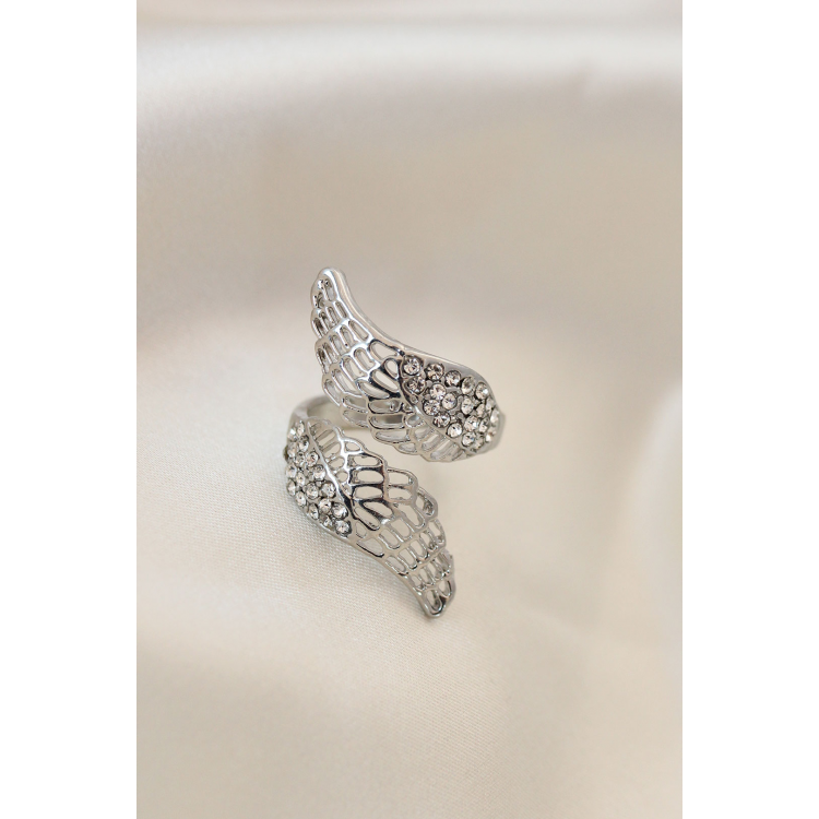 Ayarlamalı Silver Renk Metal Zirkon Taşlı Kanat Yüzük 5886