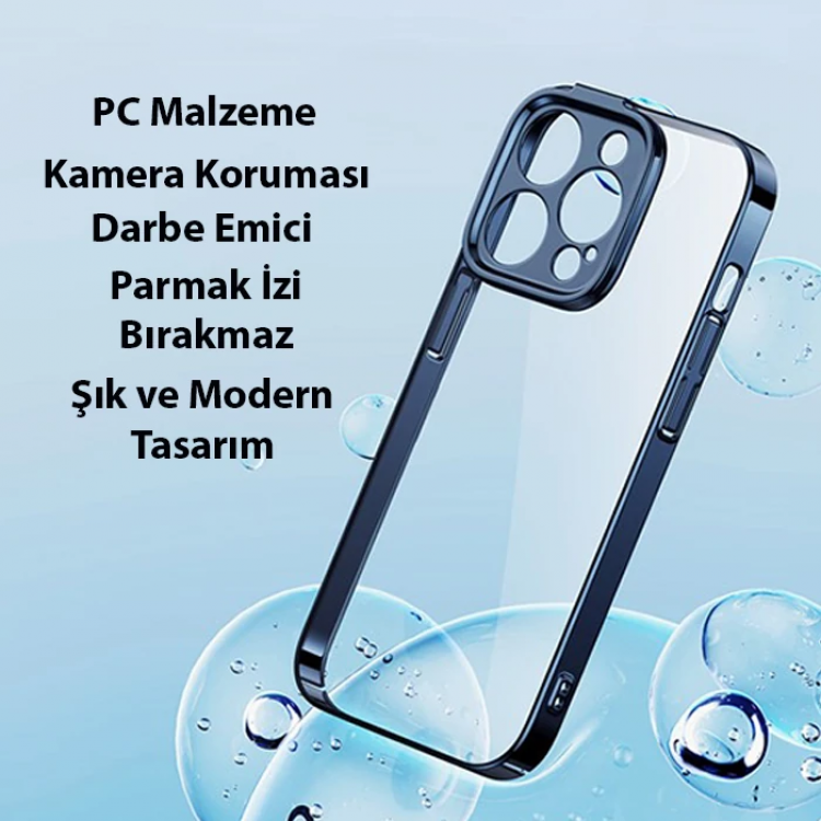 Baseus Glitter iPhone 14 Pro Max 6.7 Renkli Kenar Silikon Kılıf + Tempered Ekran Koruyucu Set-(5775)