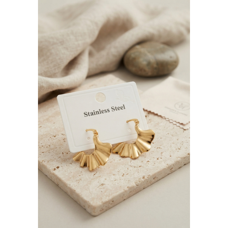316L Çelik Gold Renk Yelpaze Model Küpe 5886