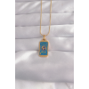 316L Çelik Gold Renk Mavi Mineli El Figür Tarot Kolye 5886