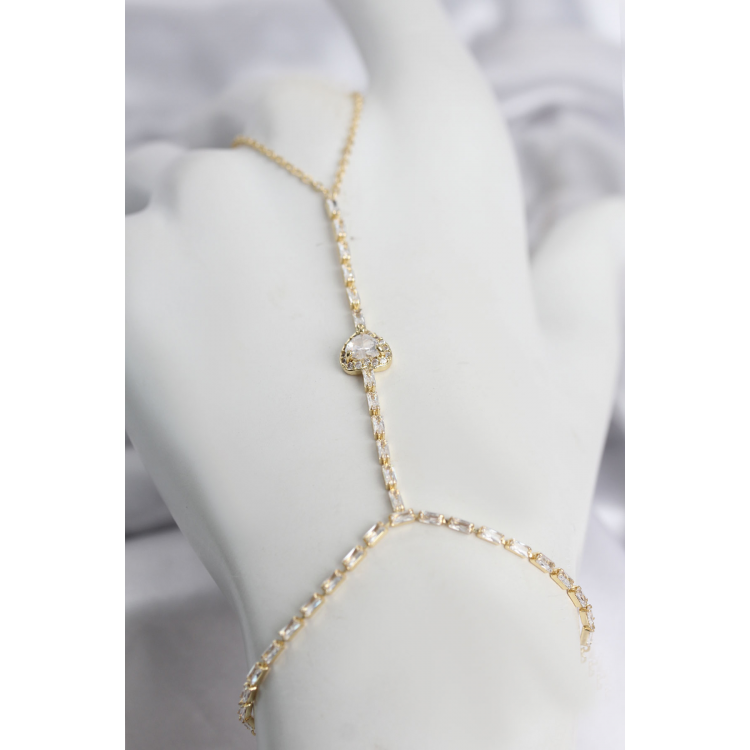 Gold Renk Pirinç Zirkon Taşlı Kalp Model Şahmeran 5886
