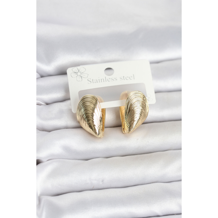 316L Çelik Gold Renk Midye Model Kadın Küpe 5886