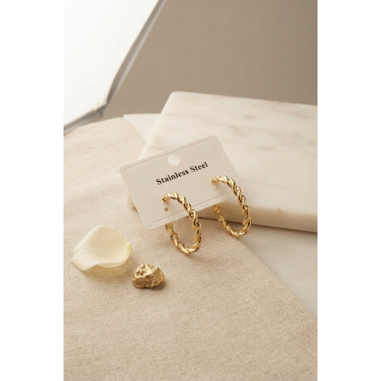 316L Çelik Gold Renk Kıvrımlı Halka Tasarım Model Küpe 5886