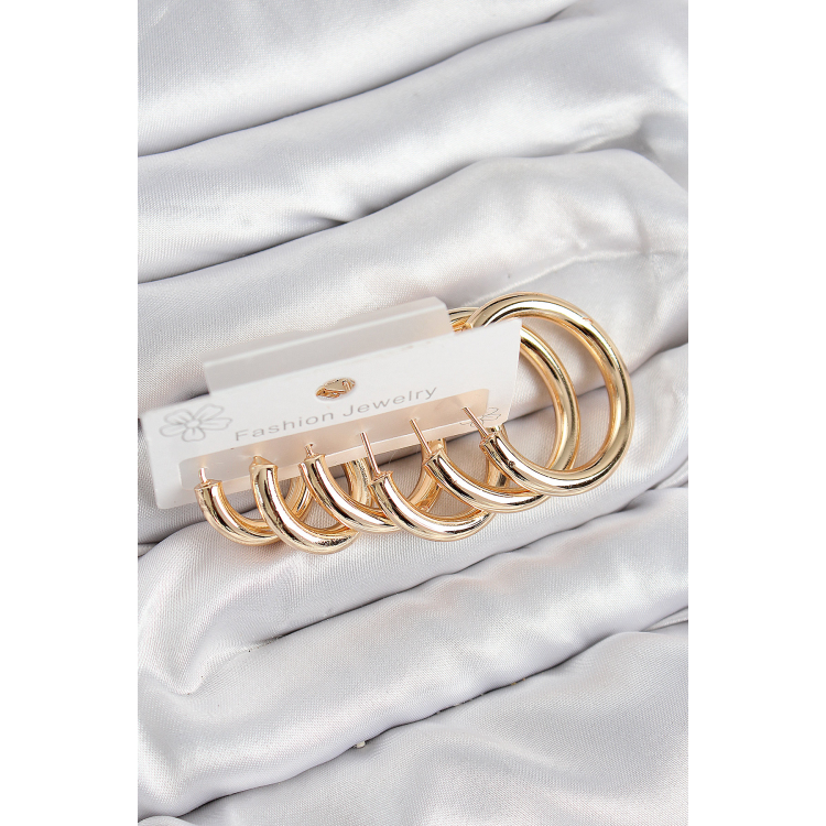 Pirinç Halka Model Gold Renk Kadın Set Küpe 5886