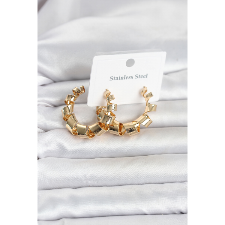 316L Çelik Gold Renk Spiral Halka Kadın Küpe 5886