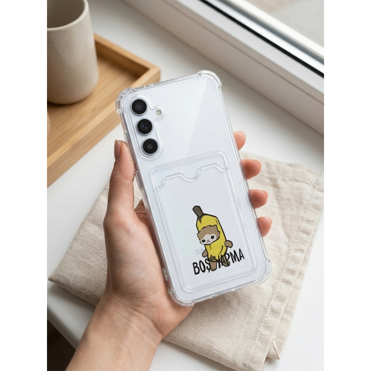 Samsung Galaxy A56 Boş Yapma Muz Detaylı Kart Bölmeli Şeffaf Telefon Kılıfı