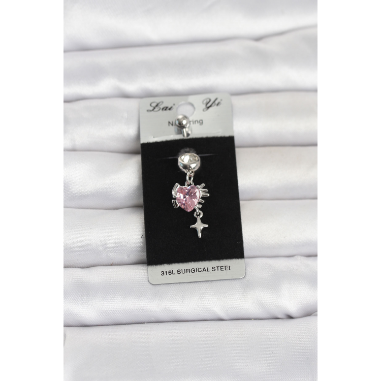 316L Cerrahi Çelik Pembe Zirkon Taşlı Model Göbek Piercing 5886