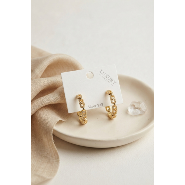 Gold Renk Zirkon Taşlı Messika Model Halka Kadın Küpe 5886