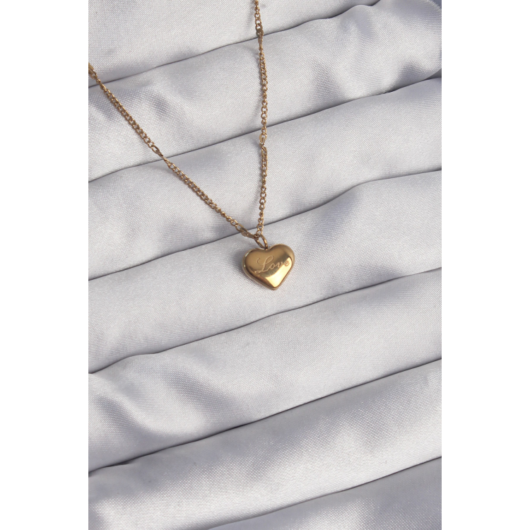 316L Çelik Gold Renk Kalp Model Love Kolye 5886
