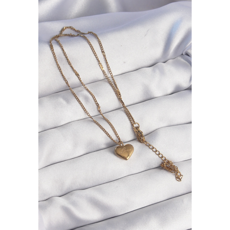 316L Çelik Gold Renk Kalp Model Love Kolye 5886