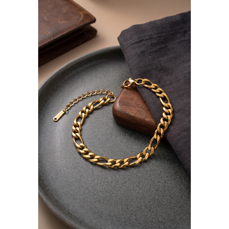 316L Çelik Gold Renk Kuşgözü Zincir Model Erkek Bileklik 5886