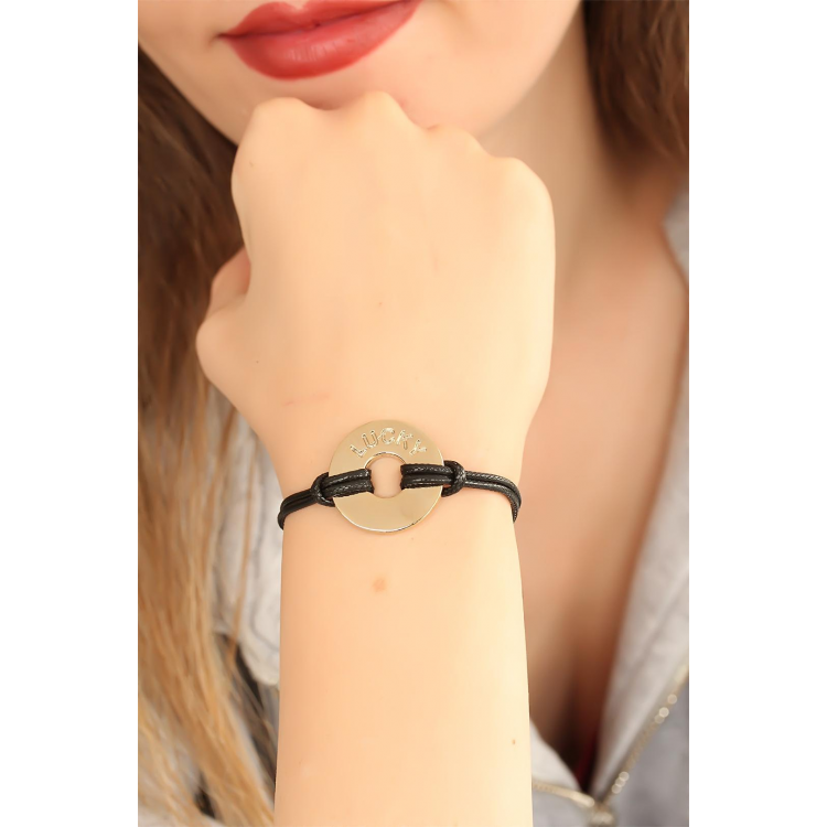 LUCKY (Şanslı) Siyah Deri İpli Unisex Mood Bileklik 5886